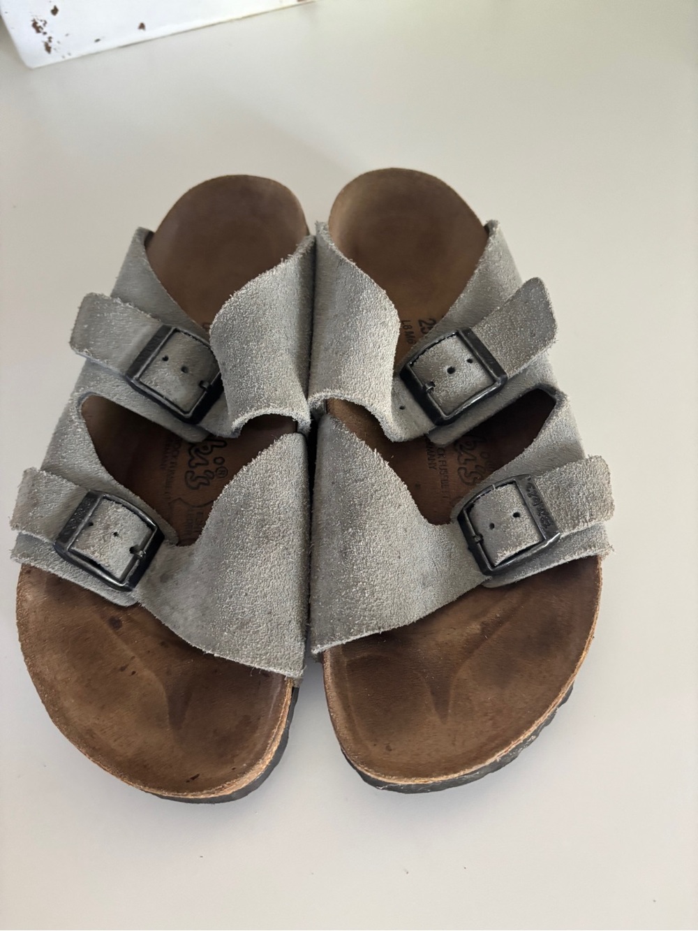 Birkenstock Gray Suede Double Buckle Slides